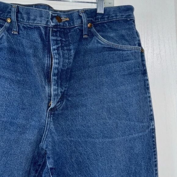 Wrangler 36x32 Mens Blue Denim Jeans 100% Cotton Straight Fit - Picture 6 of 10